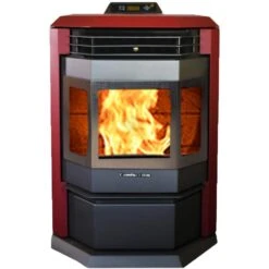 Burgundy 2800 Sq. Ft. EPA Certified Pellet Stove With 55 Lbs. Hopper And Stainless Steel Door Trim