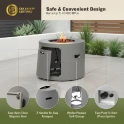 Loren 32 In. W 50,000 BTU Round Propane Gas Alloy Steel Frame Concrete Style Fire Pit Table In Gray -Fire Place Store concrete gray kinger home gas fire pits fp 009tgry 44 1000
