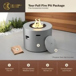 Loren 32 In. W 50,000 BTU Round Propane Gas Alloy Steel Frame Concrete Style Fire Pit Table In Gray -Fire Place Store concrete gray kinger home gas fire pits fp 009tgry c3 1000