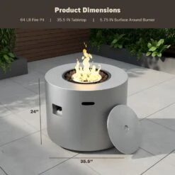 Loren 32 In. W 50,000 BTU Round Propane Gas Alloy Steel Frame Concrete Style Fire Pit Table In Gray -Fire Place Store concrete gray kinger home gas fire pits fp 009tgry fa 1000