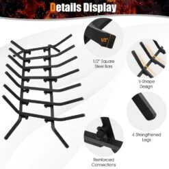 26.5 In. Fireplace Log Grate Heavy-Duty Steel Firewood Burning Rack Holder -Fire Place Store costway fireplace grates h9i 10n282 l 66 1000