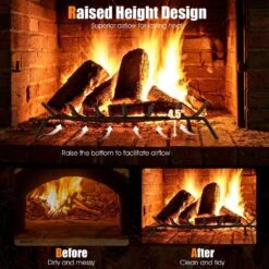 26.5 In. Fireplace Log Grate Heavy-Duty Steel Firewood Burning Rack Holder -Fire Place Store costway fireplace grates h9i 10n282 l fa 1000