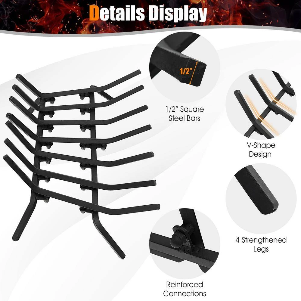 25 In. Fireplace Log Grate Heavy-Duty Steel Firewood Burning Rack Holder 3 25 In. Fireplace Log Grate Heavy-Duty Steel Firewood Burning Rack Holder - Image 3