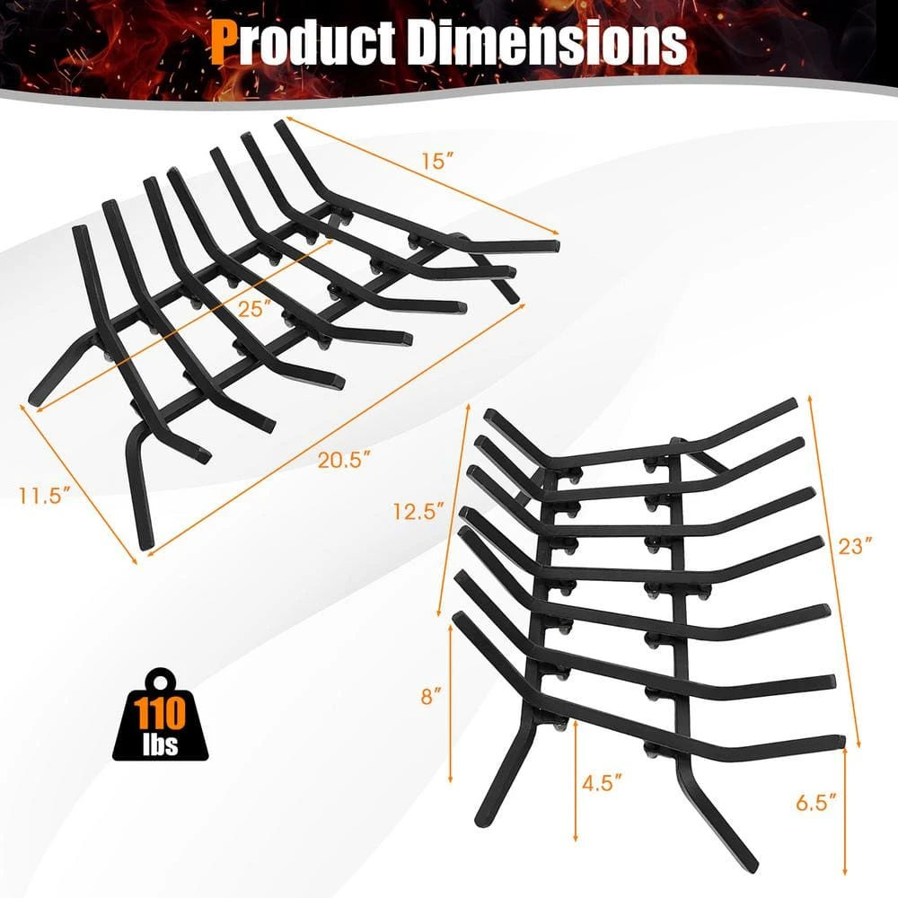 25 In. Fireplace Log Grate Heavy-Duty Steel Firewood Burning Rack Holder 4 25 In. Fireplace Log Grate Heavy-Duty Steel Firewood Burning Rack Holder - Image 4