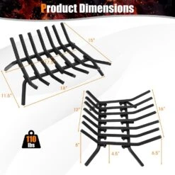 18 In. Fireplace Log Grate Heavy-Duty Steel Firewood Burning Rack Holder -Fire Place Store costway fireplace grates h9i 10n282 s c3 1000