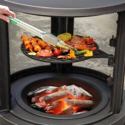 67.5 In. H Outdoor Metal Black Fire Pit Chiminea 2-In-1 Wood Burning Fireplace With Grill -Fire Place Store costway outdoor fireplaces hcst02631 31 1000