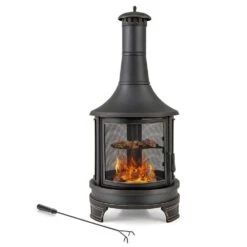 67.5 In. H Outdoor Metal Black Fire Pit Chiminea 2-In-1 Wood Burning Fireplace With Grill -Fire Place Store costway outdoor fireplaces hcst02631 66 1000