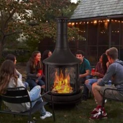 67.5 In. H Outdoor Metal Black Fire Pit Chiminea 2-In-1 Wood Burning Fireplace With Grill -Fire Place Store costway outdoor fireplaces hcst02631 c3 1000