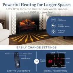 27 In. Infrared Smart Wi-Fi And Remote Control Electric Fireplace Log Set With LED Flames, Crackling Sound -Fire Place Store country living electric fireplace logs cl ls 200 3 40 1000