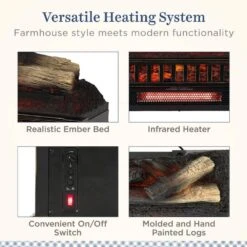 23 In. Infrared Electric Fireplace Log Set Heater With Adjustable LED Flames And Remote, Crackling Sound -Fire Place Store country living electric fireplace logs cl ls 812 1 2 1d 1000