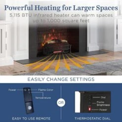 23 In. Infrared Electric Fireplace Log Set Heater With Adjustable LED Flames And Remote, Crackling Sound -Fire Place Store country living electric fireplace logs cl ls 812 1 2 40 1000