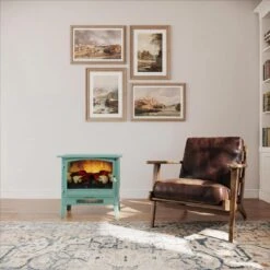 24 In. 1000 Sq. Ft. Infrared Smart Wi-Fi Controlled Freestanding Electric Stove Heater In Mineral Blue -Fire Place Store country living electric stove heaters cl fs 696 5 31 1000