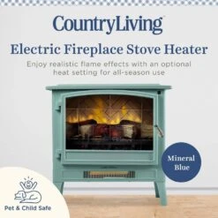 24 In. 1000 Sq. Ft. Infrared Smart Wi-Fi Controlled Freestanding Electric Stove Heater In Mineral Blue -Fire Place Store country living electric stove heaters cl fs 696 5 40 1000