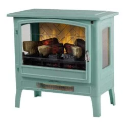 24 In. 1000 Sq. Ft. Infrared Smart Wi-Fi Controlled Freestanding Electric Stove Heater In Mineral Blue -Fire Place Store country living electric stove heaters cl fs 696 5 44 1000
