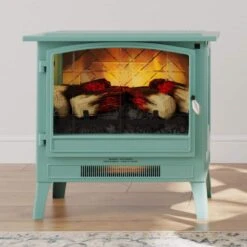 24 In. 1000 Sq. Ft. Infrared Smart Wi-Fi Controlled Freestanding Electric Stove Heater In Mineral Blue