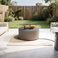 30 In. Round Propane Fire Pit Table 50,000 BTU Gray Outdoor Fire Table With Lid, Rocks And Cover-Backyard Fire Pits -Fire Place Store dark gray evita gas fire pits ft061 66 1000