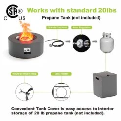 30 In. Round Propane Fire Pit Table 50,000 BTU Gray Outdoor Fire Table With Lid, Rocks And Cover-Backyard Fire Pits -Fire Place Store dark gray evita gas fire pits ft061 c3 1000
