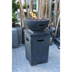 Modeno Exeter 21 In. High Column Dark Grey Concrete Liquid Propane Fire Pit -Fire Place Store dark grey modeno gas fire pits ofg612dg 4f 1000
