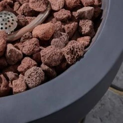 Marcel 26.75 In. W X 13.25 In. H Round Lightweight Concrete Outdoor Patio Propane Fire Pit In Dark Grey -Fire Place Store dark grey noble house fire pit kits 67444 c3 1000