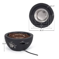 Marcel 26.75 In. W X 13.25 In. H Round Lightweight Concrete Outdoor Patio Propane Fire Pit In Dark Grey -Fire Place Store dark grey noble house fire pit kits 67444 fa 1000