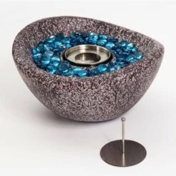 Pink & White Concrete Tabletop Fire Pit, Portable Ethanol Fireplace With Stainless Steel Lid & Blue Glass Beads -Fire Place Store dark purple daheat gas fire pits pw 53fpt912 66 1000