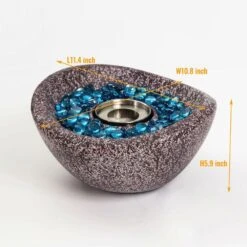 Pink & White Concrete Tabletop Fire Pit, Portable Ethanol Fireplace With Stainless Steel Lid & Blue Glass Beads -Fire Place Store dark purple daheat gas fire pits pw 53fpt912 77 1000