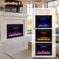 27.1 In. Width Back Electric Fireplace Insert With 3-Flame, Thermostat, Crackling Speaker -Fire Place Store delandgrand electric fireplace inserts ef28gdg04 1f 1000