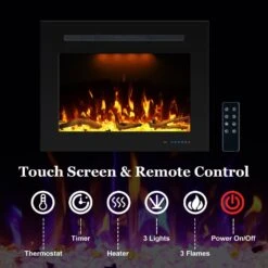 27.1 In. Width Back Electric Fireplace Insert With 3-Flame, Thermostat, Crackling Speaker -Fire Place Store delandgrand electric fireplace inserts ef28gdg04 4f 1000