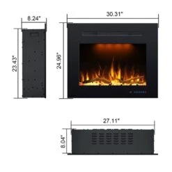 27.1 In. Width Back Electric Fireplace Insert With 3-Flame, Thermostat, Crackling Speaker -Fire Place Store delandgrand electric fireplace inserts ef28gdg04 c3 1000
