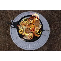 2-In-1 34 In. X 16 In. Round Steel Wood Burning Fire Pit And Grill With 360° Tabletop Griddle In Denali Black -Fire Place Store denali black hotshot wood burning fire pits 52561 1f 1000