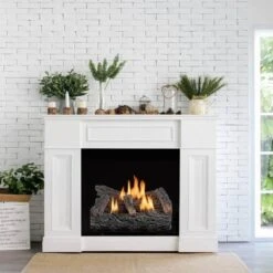 22 In. Winter Oak Vent-Free Dual Fuel Gas Fireplace Log Set, 32,000 BTU, Thermostat Control -Fire Place Store duluth forge ventless gas fireplace logs 170803 31 1000