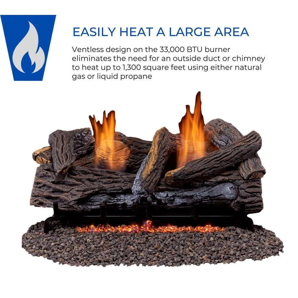 Ventless Dual Fuel Gas Log Set - 24 In. Berkshire Stacked Oak - Remote Control 10 Ventless Dual Fuel Gas Log Set - 24 In. Berkshire Stacked Oak - Remote Control - Image 10