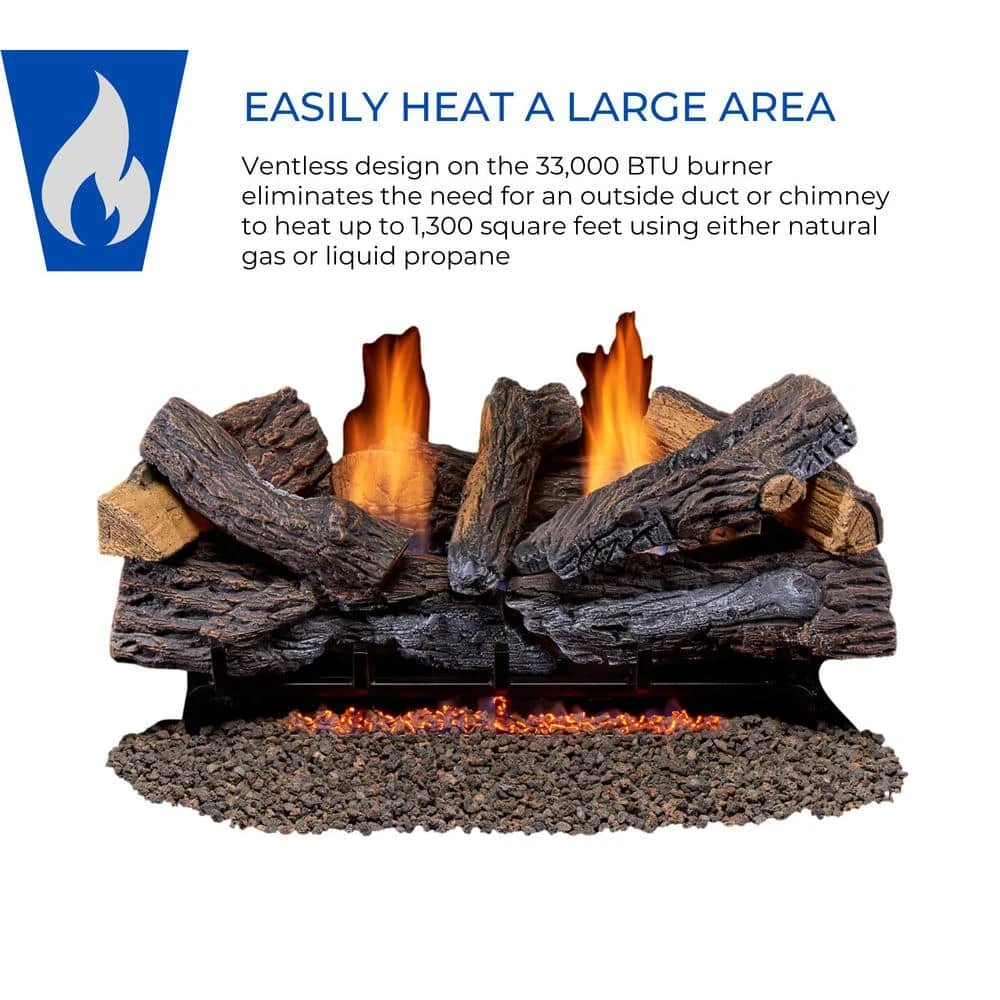 Ventless Dual Fuel Gas Log Set - 30 In. Berkshire Stacked Oak - Remote Control 6 Ventless Dual Fuel Gas Log Set - 30 In. Berkshire Stacked Oak - Remote Control - Image 6
