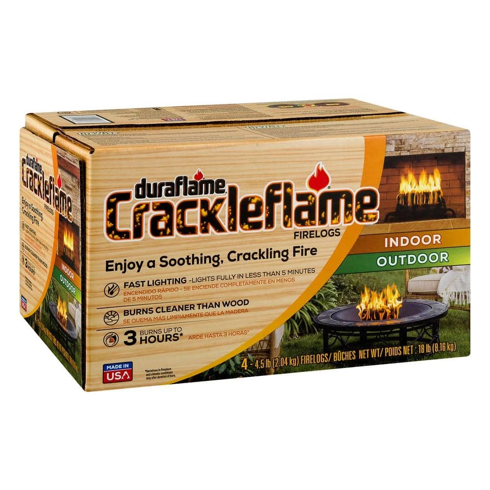 Crackleflame 4.5 Lb. Indoor/Outdoor Firelogs (4-Pack), 3 Hour Burn 1 Crackleflame 4.5 Lb. Indoor/Outdoor Firelogs (4-Pack), 3 Hour Burn