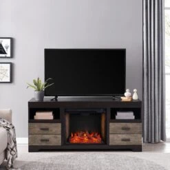 Southern Enterprises Moore 60 In. Alexa Enabled Electric Fireplace In Ebony And Burnt Oak