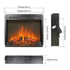 23 In. Ventless Electric Fireplace Insert, Ultra Thin Heater With Log Set Nad Realistic Flame, Remote Control -Fire Place Store edendirect electric fireplace inserts ed rv23v80m mt1 4f 1000