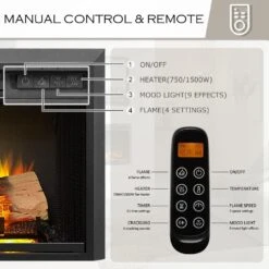 28 In. Electric Fireplace Insert With Remote Control, Adjustable Flame Brightness And Speed, 750/1500W -Fire Place Store edendirect electric fireplace inserts hxsyra22090506 44 1000