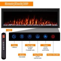 48 In. Smart Electric Recessed And Wall Mounted Fireplace With Remote In Black Fireplace Insert -Fire Place Store electric fireplace inserts bi48zpr01 4f 1000