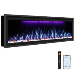 48 In. Smart Electric Recessed And Wall Mounted Fireplace With Remote In Black Fireplace Insert