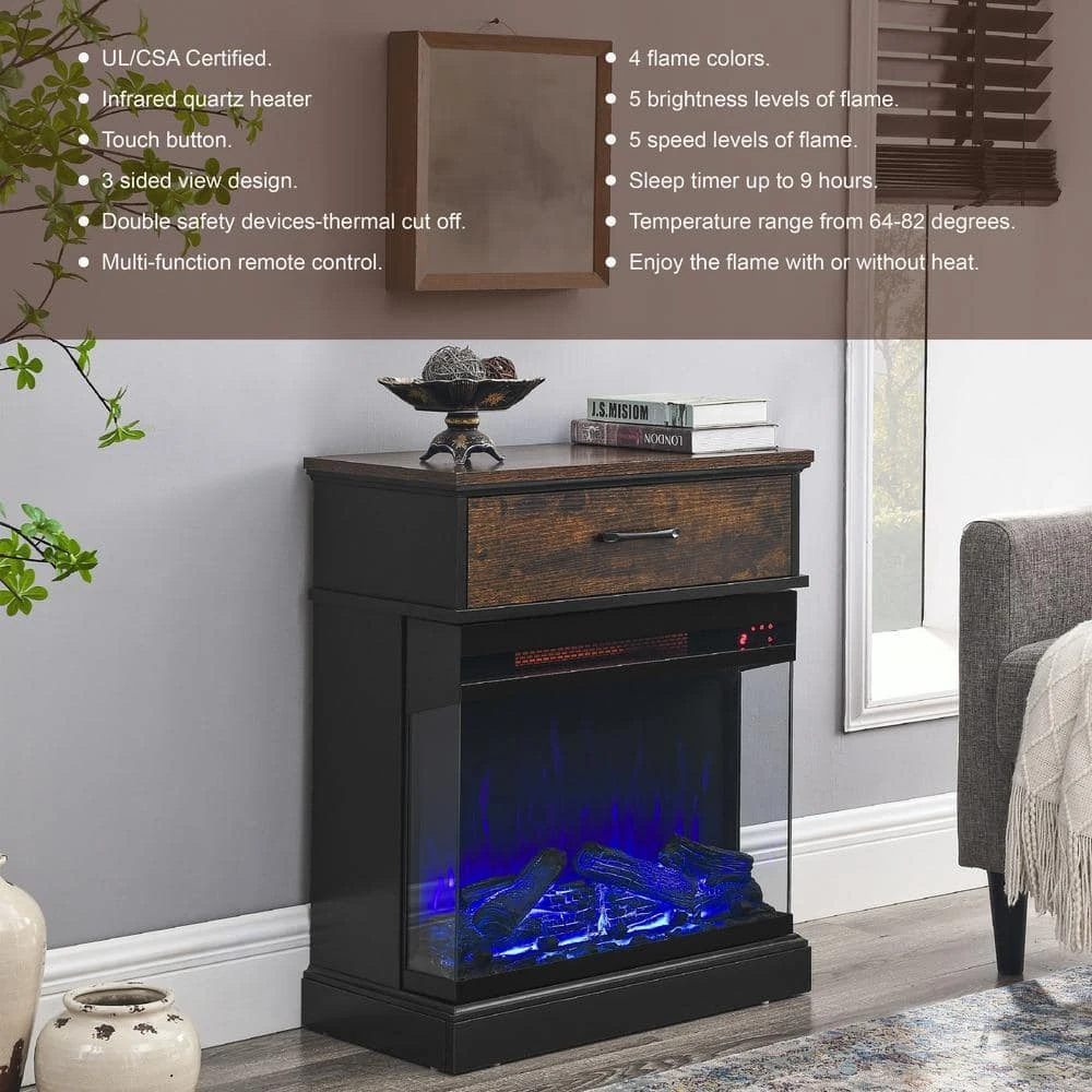 25 In. Stand Side Table With 3-Sided Glass Electric Fireplace Insert 7 25 In. Stand Side Table With 3-Sided Glass Electric Fireplace Insert - Image 7