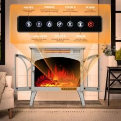 300 Sq. Ft. Electric Stove In White With Remote Control -Fire Place Store electric stove heaters mysl116 76 1000
