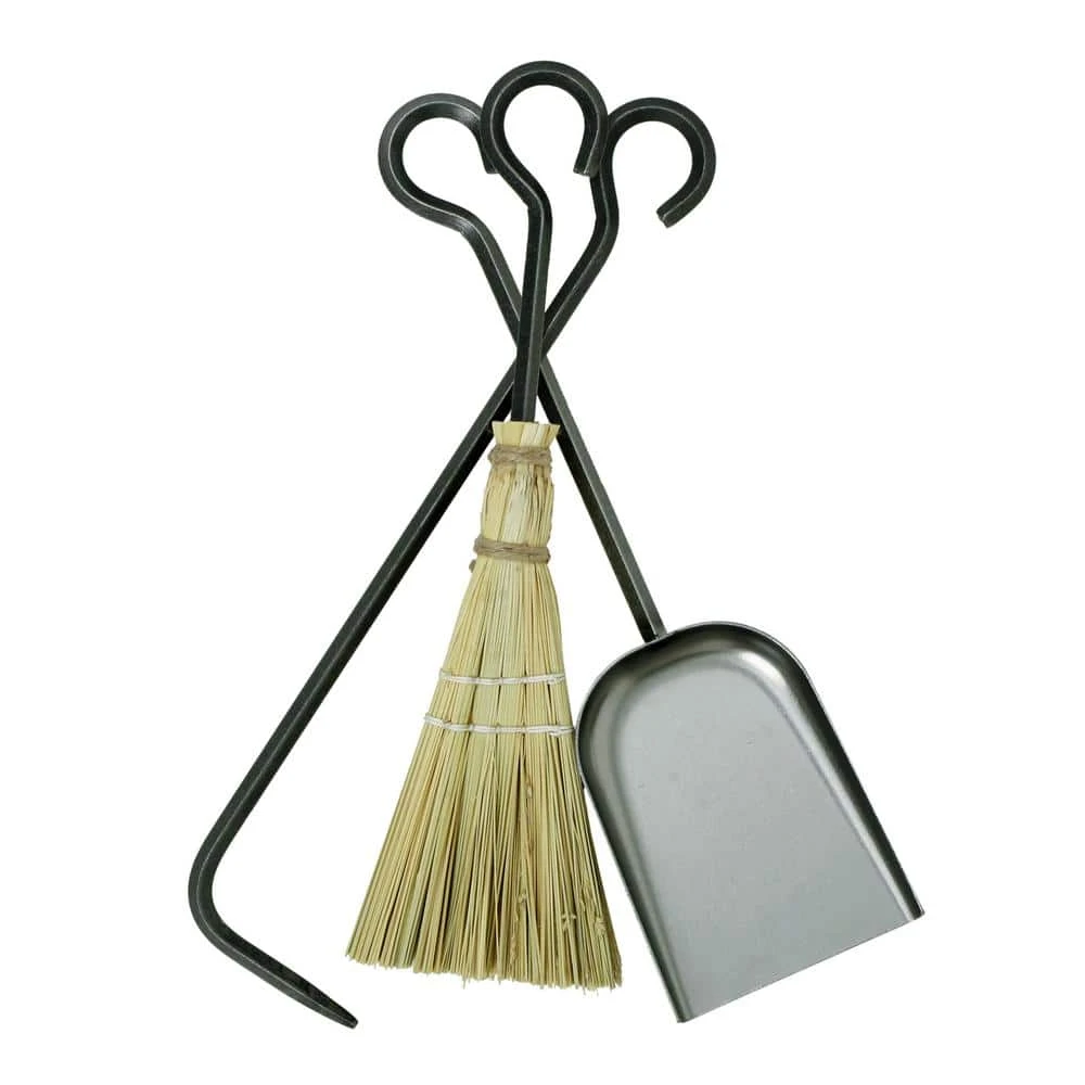 Handcrafted 3-Piece Short Fireplace Tool Set Without Stand Hammered Steel 1 Handcrafted 3-Piece Short Fireplace Tool Set Without Stand Hammered Steel