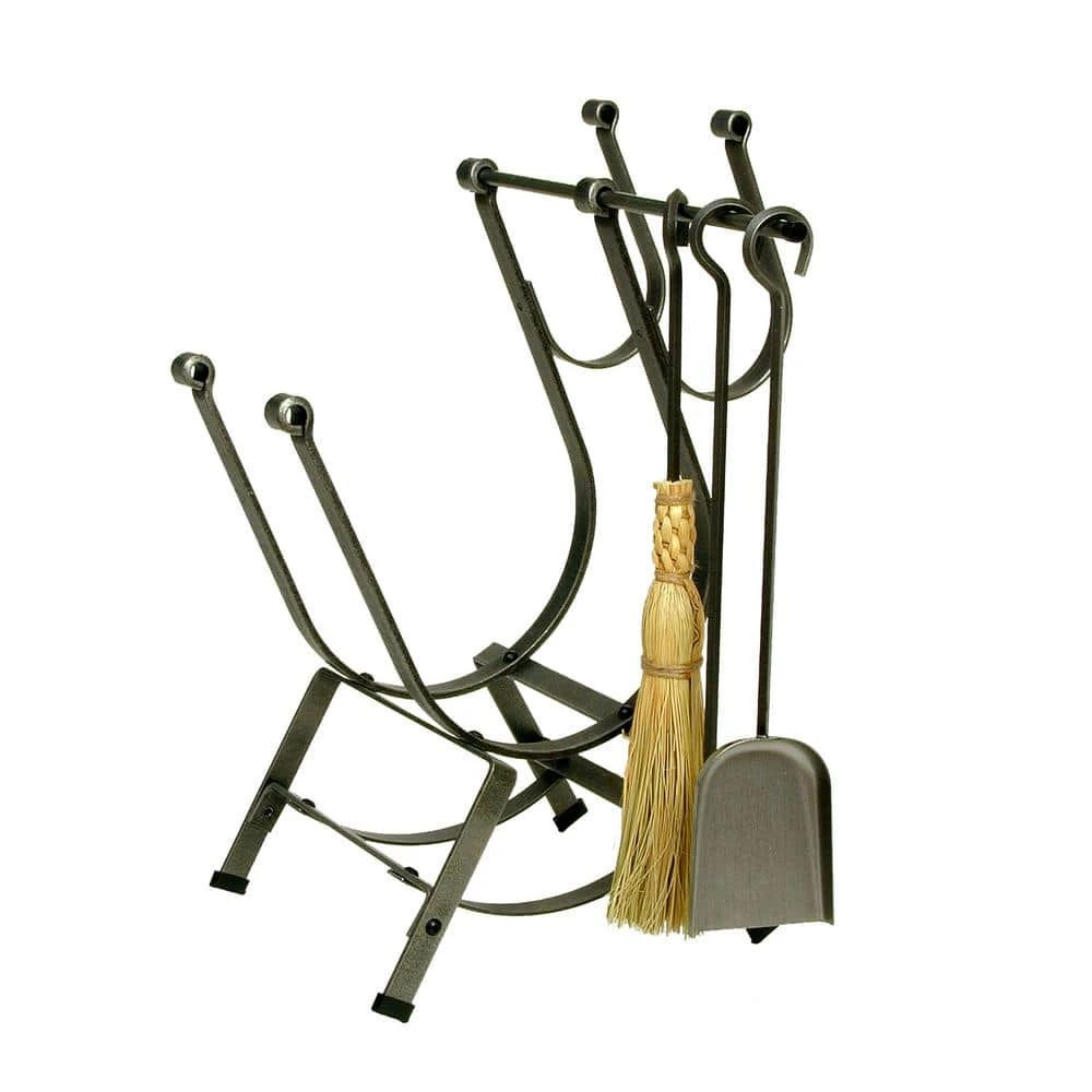 Handcrafted Front Loading Firewood Rack With Tools Hammered Steel 2 Handcrafted Front Loading Firewood Rack With Tools Hammered Steel - Image 2