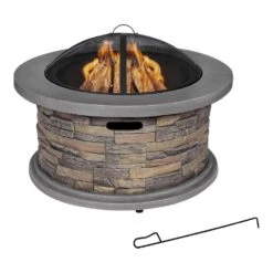 36.00 In. W Envirostone Magnesium Oxide Wood Outdoor Fire Pit With Cover, Cooking Grate, And Poker Included -Fire Place Store envirostone home decorators collection wood burning fire pits 52535 4f 1000