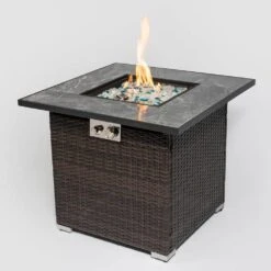 29.92 In. W X 29.92 In. D X 24.80 In. H Square Steel And PE Rattan Propane Outdoor Fire Pits In Espresso -Fire Place Store espresso jimsmaison gas fire pits jmaohfp13ep fa 1000
