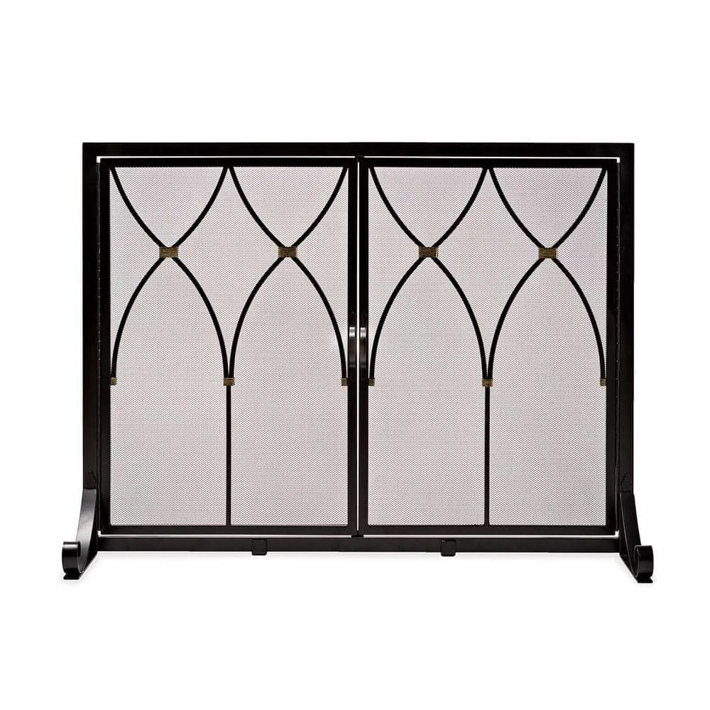 38 In. X 31 In. Winchester Black Metal 1-Panel Fireplace Screen With Doors 1 38 In. X 31 In. Winchester Black Metal 1-Panel Fireplace Screen With Doors