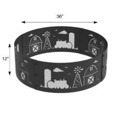 Decorative 36 In. X 12 In. Round Steel Wood Fire Pit Ring - Farm -Fire Place Store farm blue sky outdoor living fire pit covers and accessories fr361208fd a0 1000