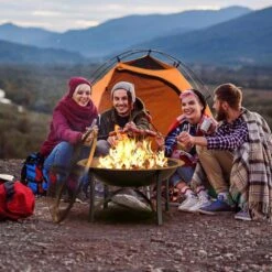 Black Fire Pit Steel Bowl With Spark Screen Cover, Log Grate & Poker For Outdoor -Fire Place Store fire pit covers and accessories 28cph020002 4f 1000