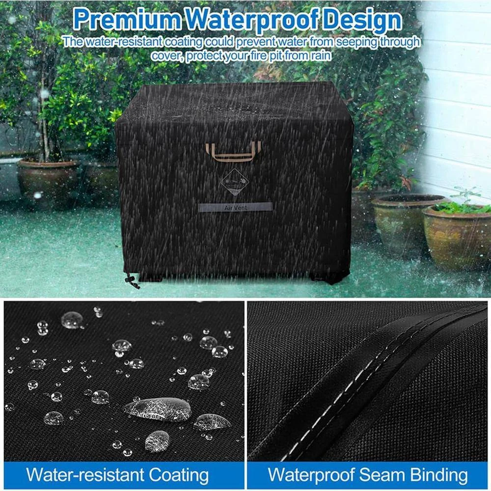 Fire Pit Outdoor Cover Square Super Waterproof 600D Strong Tear Resistant UPF 50+ Cover Fading Resistant, Black 4 Fire Pit Outdoor Cover Square Super Waterproof 600D Strong Tear Resistant UPF 50+ Cover Fading Resistant, Black - Image 4