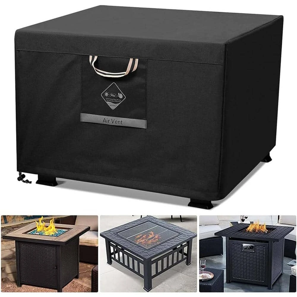Fire Pit Outdoor Cover Square Super Waterproof 600D Strong Tear Resistant UPF 50+ Cover Fading Resistant, Black 2 Fire Pit Outdoor Cover Square Super Waterproof 600D Strong Tear Resistant UPF 50+ Cover Fading Resistant, Black - Image 2